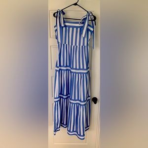 Blue & White Maxi Dress with Tie Straps